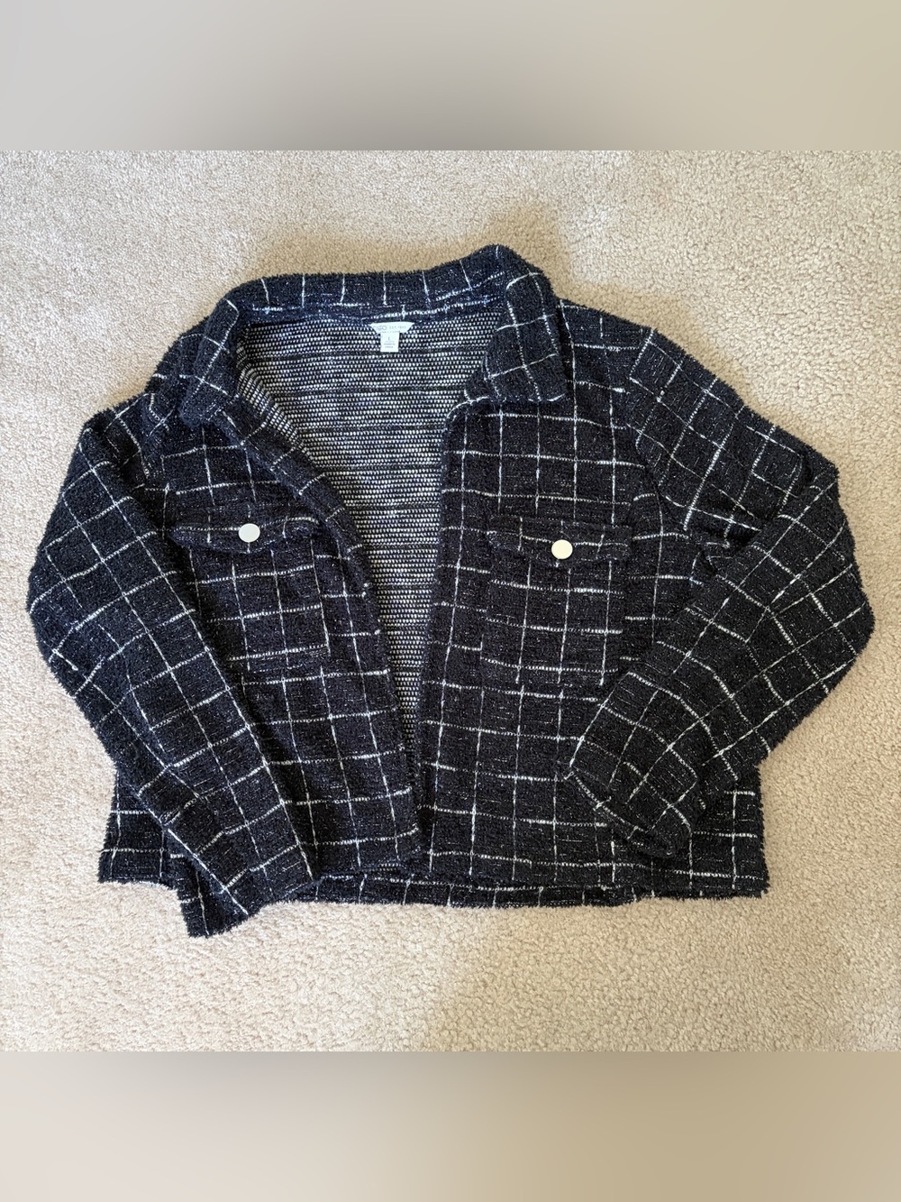 Cato Black and White Metallic Windowpane Knit Blazer/Cardigan